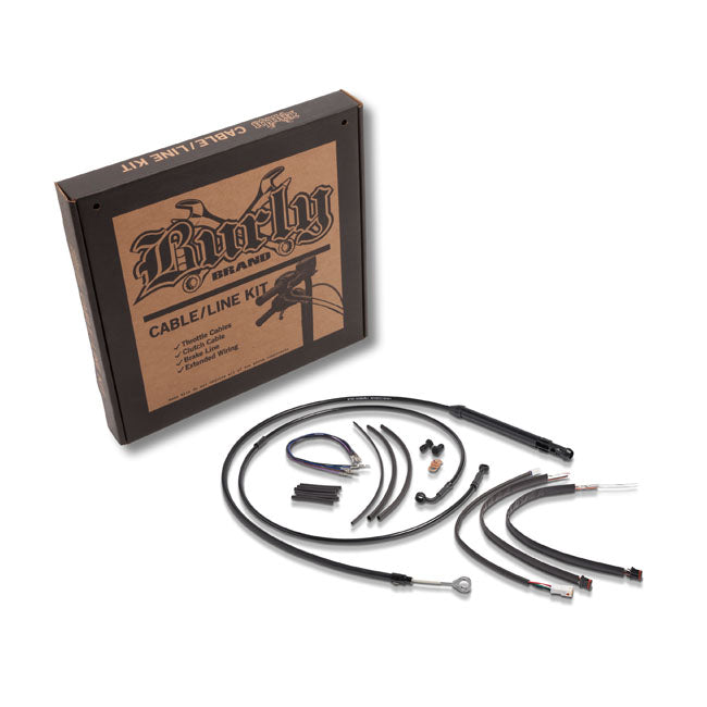 Burly, high bar cable & line extension kit 14" — Softail: 18-20 FXBB; 21-24 FXBBS; 18-19 FXBR 107; 2024 FXBR 117; 18-22 FXBRS 114; 18-20 FXLR; 20-24 FXST; 18-24 FLSB. With ABS