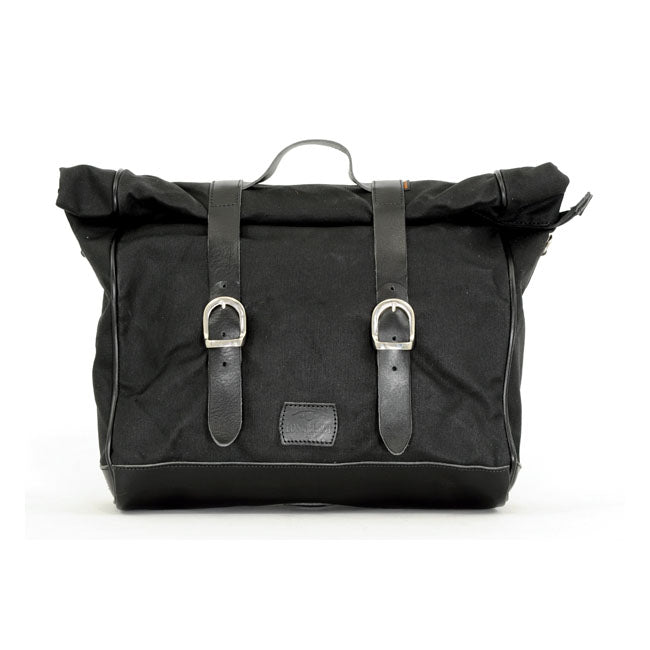 Longride, ''Old Chopper'' waxed cotton saddlebag. Black — Royal Enfield: Interceptor 650; Royal Enfield Continental GT 650 Moto Guzzi: V7 850 Stone from 2021-up; V7 850 Special from 2021-up