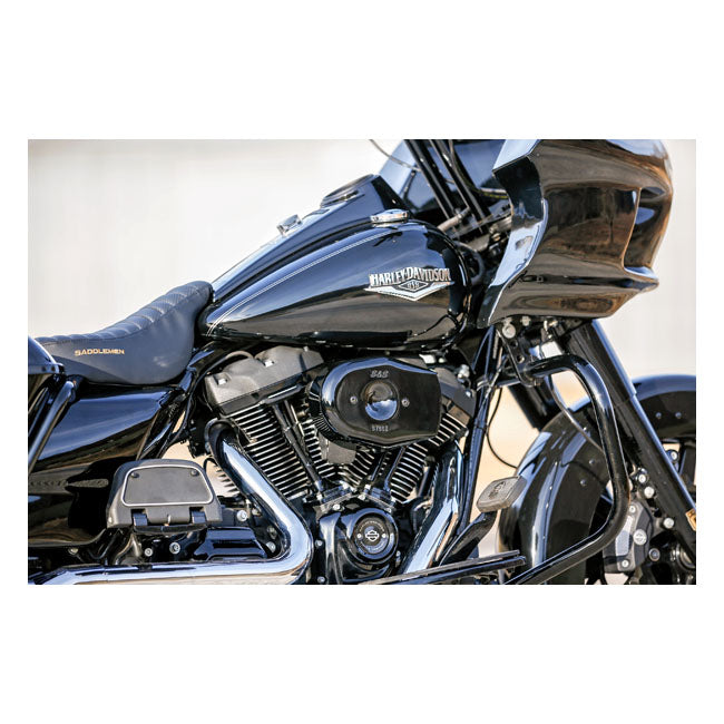 S&S, Stealth Tribute air cleaner kit. Black — 18-24 (NU) Softail; 17-25 FLT/Touring (excl. 24-25 FLHX; 2025 FLHXU; 24-25 FLTRX; 23-25 FLHXSE; 23-25 FLTRXSE; 24-25 FLTRXSTSE); 17-25 Trikes
