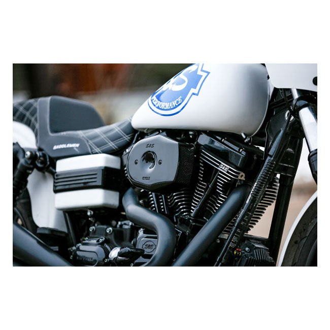S&S, Stealth Tribute air cleaner kit. Black — 18-24 (NU) Softail; 17-25 FLT/Touring (excl. 24-25 FLHX; 2025 FLHXU; 24-25 FLTRX; 23-25 FLHXSE; 23-25 FLTRXSE; 24-25 FLTRXSTSE); 17-25 Trikes