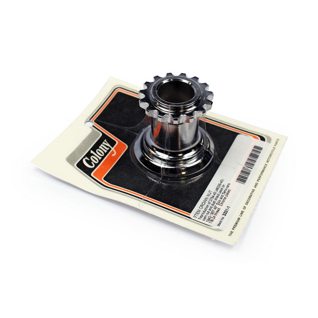 Colony, stem crown nut. Chrome — 40-57 45" Solo and Servi-Cars (NU)