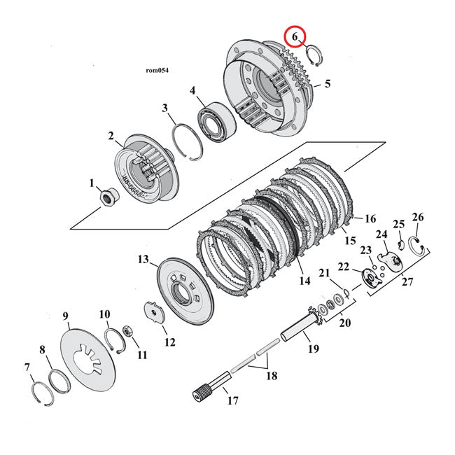 Retaining ring, clutch bearing — 90-26 Big Twin (incl. 13-17 B.T. with A&S clutch); 91-22 (NU) XL Sportster (excl. 08-12 (NU) XR1200)