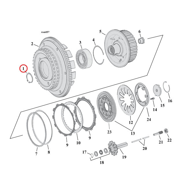 Retaining ring, clutch bearing — 90-26 Big Twin (incl. 13-17 B.T. with A&S clutch); 91-22 (NU) XL Sportster (excl. 08-12 (NU) XR1200)