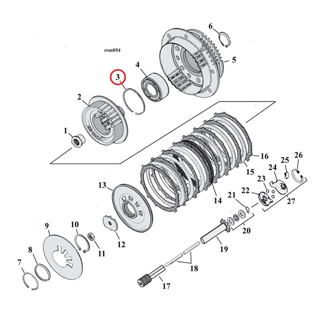 Retaining ring, clutch bearing — 90-99 Big Twin TC; 91-03 Dyna; 91-22 XL Sportster; 08-12 XR1200 (NU)