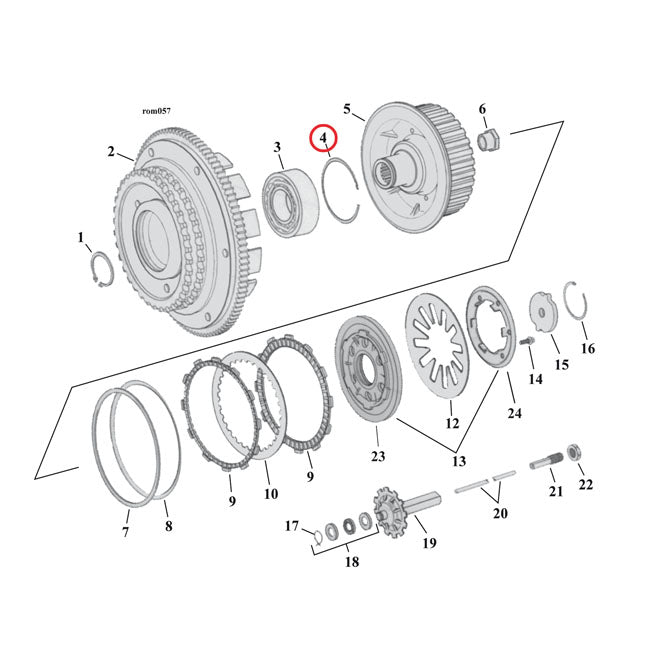 Retaining ring, clutch bearing — 90-99 Big Twin TC; 91-03 Dyna; 91-22 XL Sportster; 08-12 XR1200 (NU)