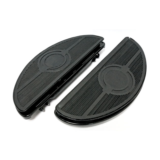 Oval early style floorboards. with dampers. Black — 86-17 (NU) FL Softail; 12-16 (NU) Dyna FLD Switchback; 83-26 FLT/Touring; 09-26 Trikes
