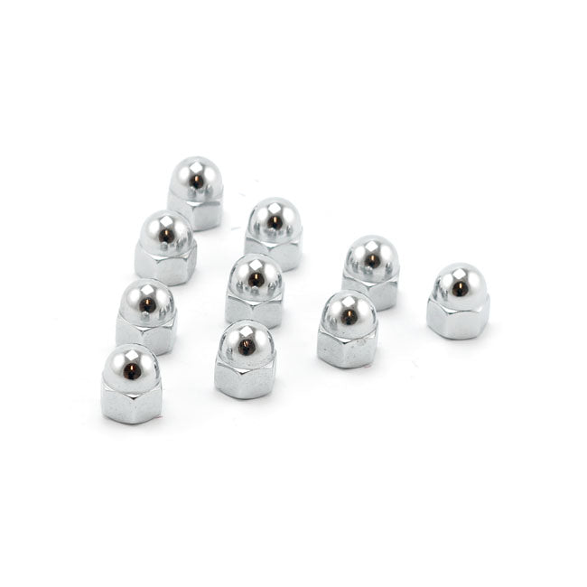 Colony, M10 x 1.25 acorn nuts, chrome. Low Crown