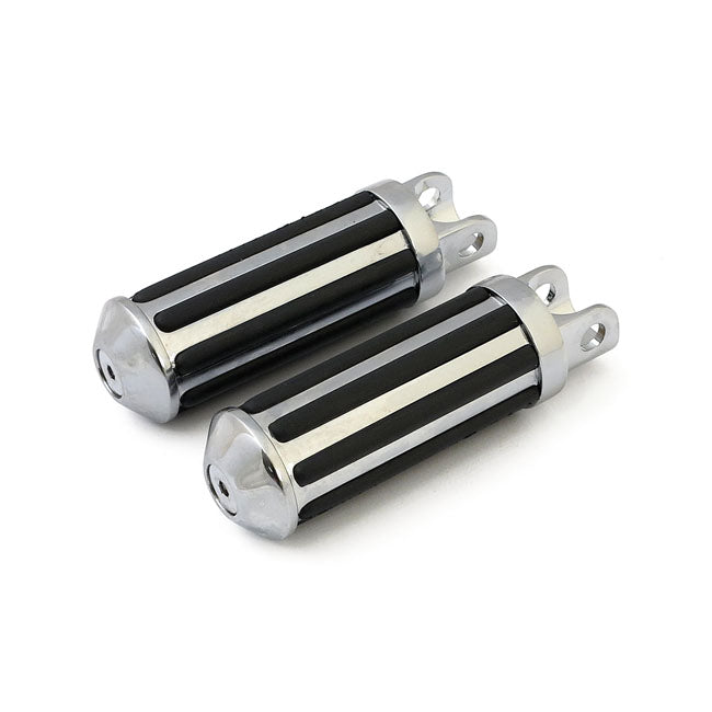 Rail foot pegs large diameter. Chrome w/rubber inlays — Traditional early H-D female mount