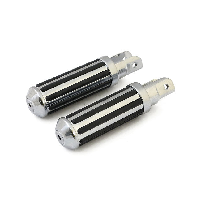 Rail foot pegs small diameter. Chrome w/rubber inlays — Universal mount