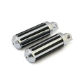 Rail foot pegs small diameter. Chrome w/rubber inlays — All H-D with traditional male mount. (Excl. rider/passenger on: 18-24 Softails; 20-21 Livewire. Excl. rider location on: 15-20 XG; 10-22 XL1200X/XS; 11-20 XL1200C; 12-16 XL1200V)