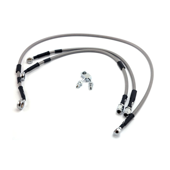 MCS by Goodridge brake line front, stainless clear coated — 2011 FLSTFB Fat Boy Lo with ABS (NU)
