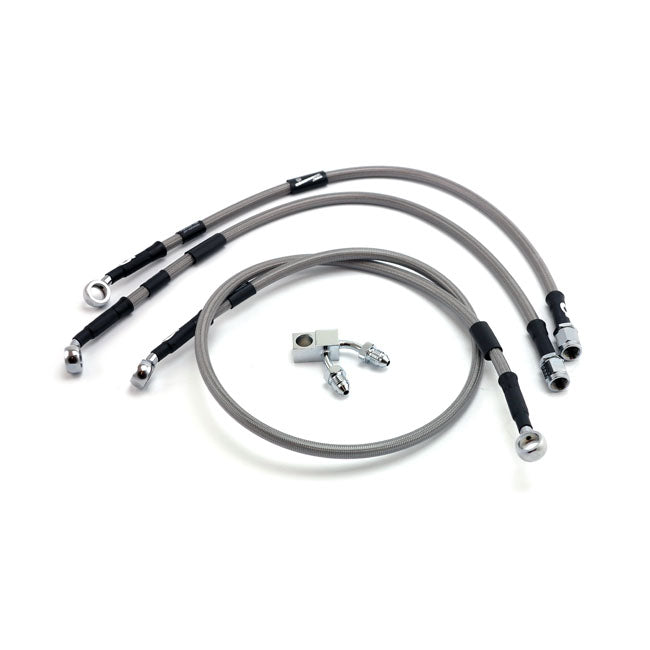 MCS by Goodridge brake line front, stainless clear coated — 2011 FLSTF Fat Boy with ABS (NU)