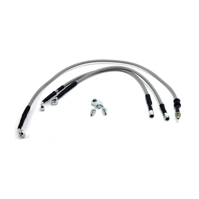 MCS by Goodridge brake line front, stainless clear coated — 15-17 FLS Slim; 15-17 FLSTN Deluxe; 15-17 FLSTC Heritage Classic with ABS (NU)