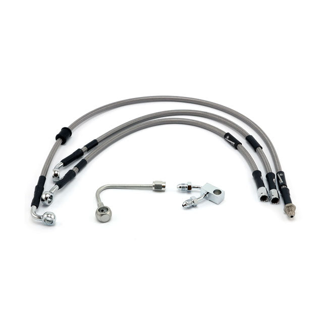 MCS by Goodridge brake line front, stainless clear coated — 15-17 FLSTF; 15-17 FXSB (NU)