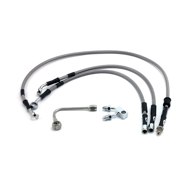 MCS by Goodridge brake line front, stainless clear coated — 11-14 FLSTFB Fat Boy Lo with ABS (NU)