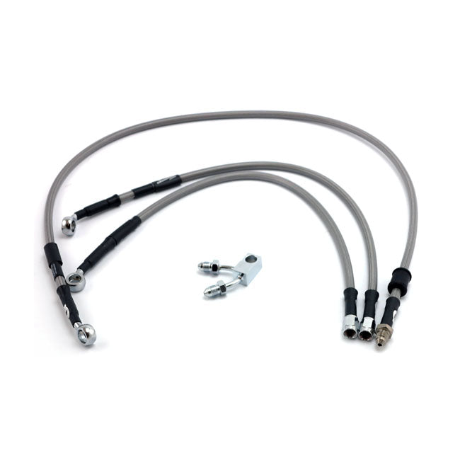 MCS by Goodridge brake line front, stainless clear coated — 11-14 FLSTC Heritage Classic with ABS
