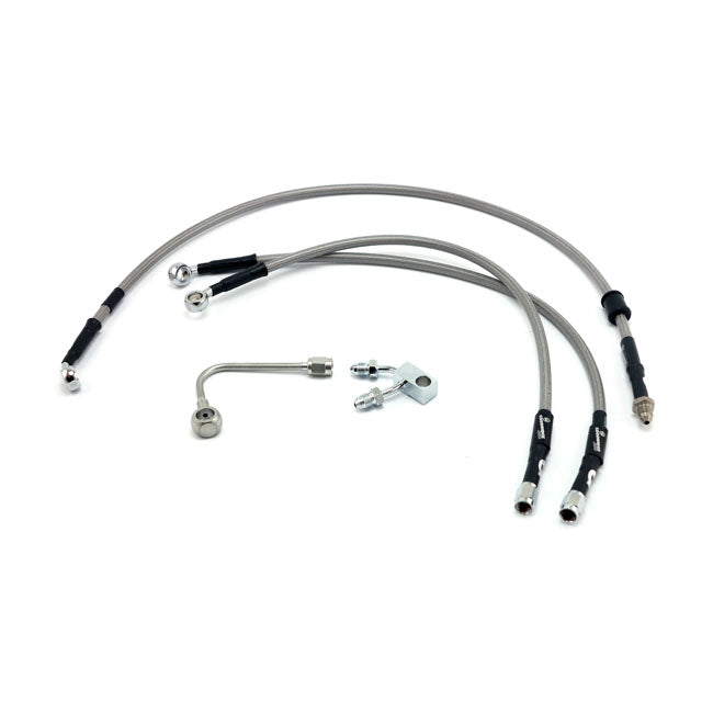 MCS by Goodridge brake line front, stainless clear coated — 15-16 FLSTFBS Fat Boy S*; 15-16 FLSS Slim*. With ABS