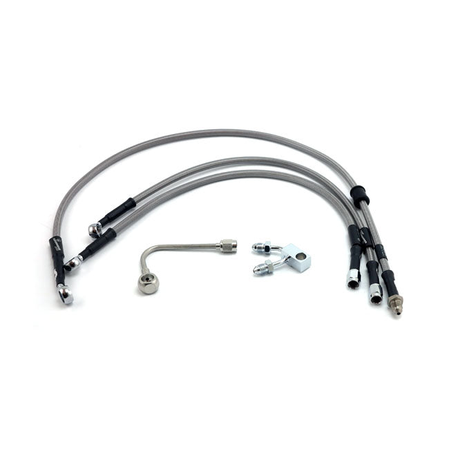 MCS by Goodridge brake line front, stainless clear coated — 11-14 Softail FXSB Breakout with ABS (NU)