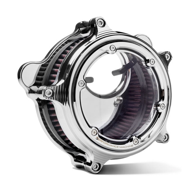 PM, Vision air cleaner kit. Chrome — CV carburetor: 93-06 Big Twin; Delphi inj.: 04-17 Dyna (Excl. 2017 FXDLS; 01-15 Softail; 02-07 FLT/Touring; FLT/Touring (NU)