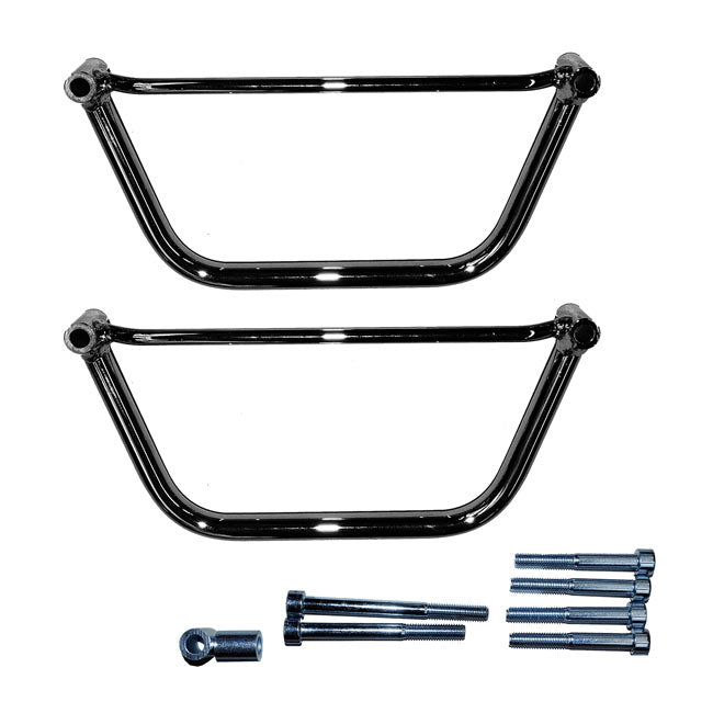 Longride saddlebag holder, chrome — Kawasaki: 04-10 VN 2000 models; 06-up VN 900 Classic / Custom models.  Yamaha: XVS1100A Dragstar (V-Star) 1100 Classic; XVZ1300 Royal Star; XV 1600 Wildstar/Roadstar; XVS125; XVS 250; Dragstar 125
