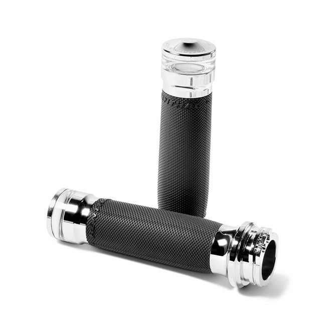 PM, Contour vision LED turn signal grips. Chrome — 74-22 H-D with single or dual throttle cables (Excl. Street) (NU)