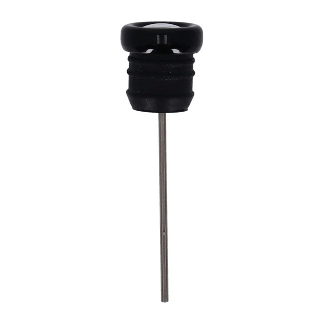 Oil tank dipstick with temperature gauge. Black w/white face — 70-84 Big Twin; 70-78 XL Sportster (NU) and some custom tanks