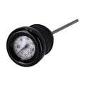 Oil tank dipstick with temperature gauge. Black w/white face — 70-84 Big Twin; 70-78 XL Sportster (NU) and some custom tanks