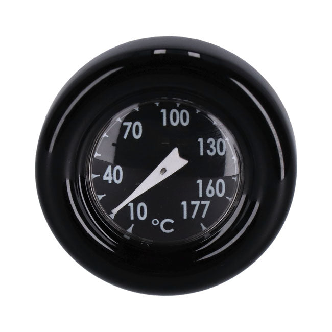 Oil tank dipstick with temperature gauge. Black w/black face — 84-99 Softail; 82-03 XL Sportster (NU)
