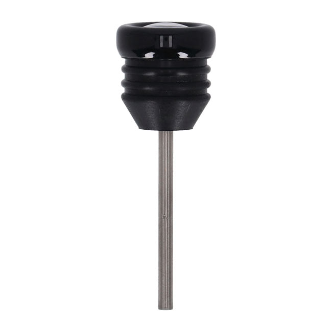 Oil tank dipstick with temperature gauge. Black w/black face — 00-17 Softail (Excl. FXSB; FXCW/C) (NU)