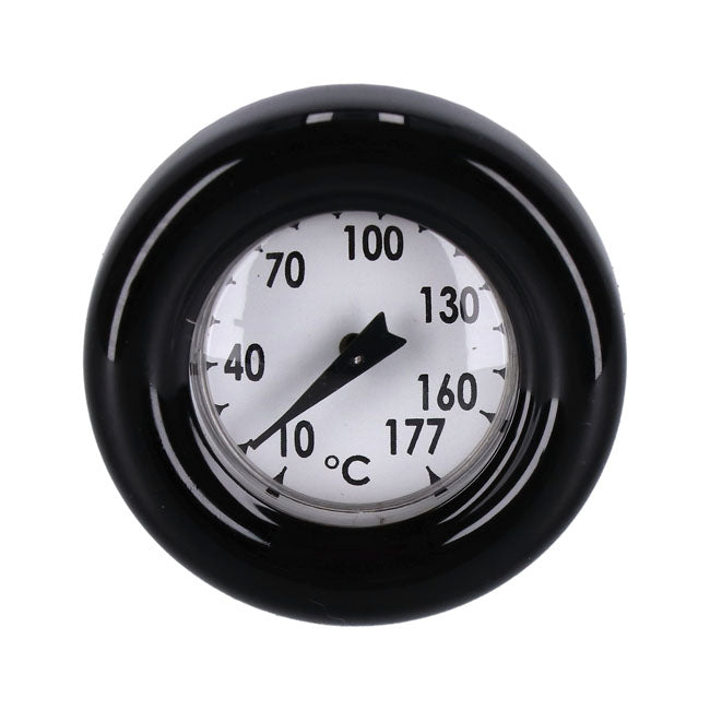 Oil tank dipstick with temperature gauge. Black w/white face — 00-17 Softail (Excl. FXSB; FXCW/C) (NU)