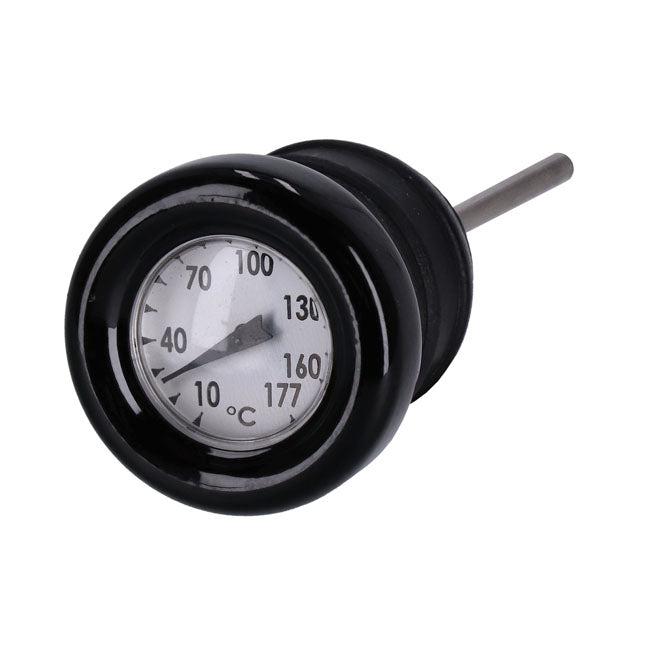 Oil tank dipstick with temperature gauge. Black w/white face — 00-17 Softail (Excl. FXSB; FXCW/C) (NU)