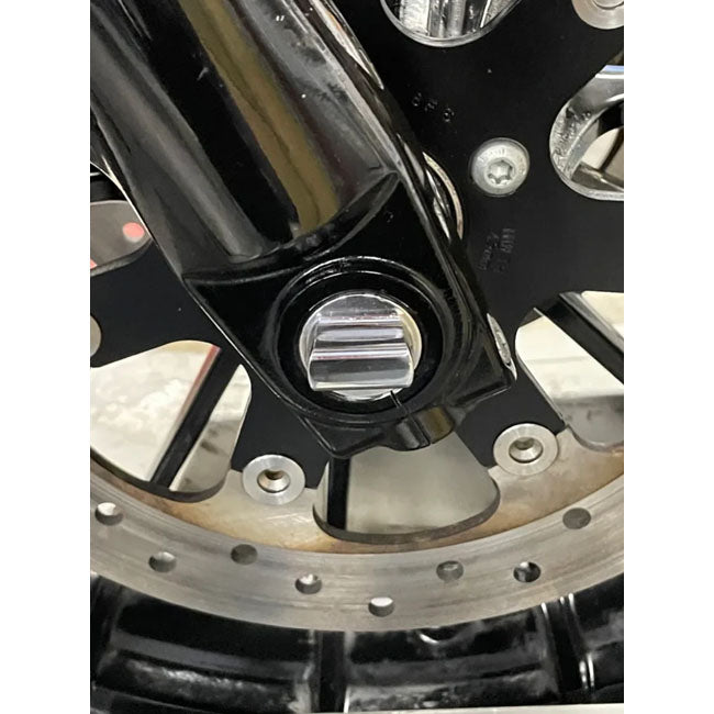 Bare Knuckle Performance, stainless axle kit. Front wheel — 08-25 FLT/Touring (excl. 23-25 CVO with inverted forks; 24-25 FLHX; FLTRX; 2025 FLHXU)