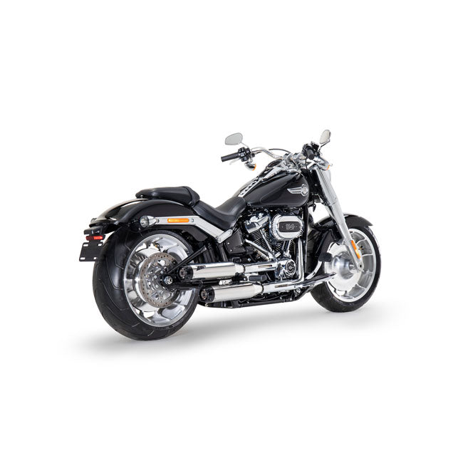 Zard, ''Overlapped'' 2-2 slip-on mufflers. Polished — 18-24 Softail FXB; FXBRS Breakout; FLFB; FLFBS Fat Boy (NU)