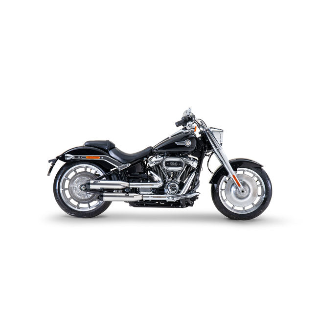 Zard, ''Overlapped'' 2-2 slip-on mufflers. Polished — 18-24 Softail FXB; FXBRS Breakout; FLFB; FLFBS Fat Boy (NU)