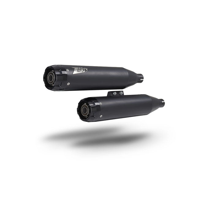 Zard, ''Overlapped'' 2-2 slip-on mufflers. Matte black — 18-24 Softail (excl. Breakout; Fat Boy) (NU)
