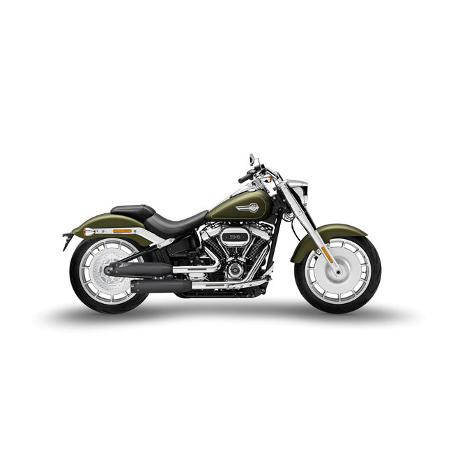 Zard, ''Overlapped'' 2-2 slip-on mufflers. Matte black — 18-24 Softail FXB; FXBRS Breakout; FLFB; FLFBS Fat Boy (NU)