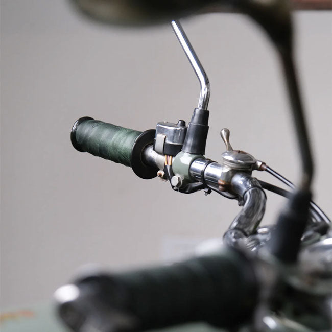 Trip Machine, leather handlebar grip wraps. Forest Green