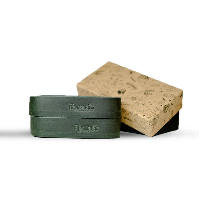 Trip Machine, leather handlebar grip wraps. Forest Green