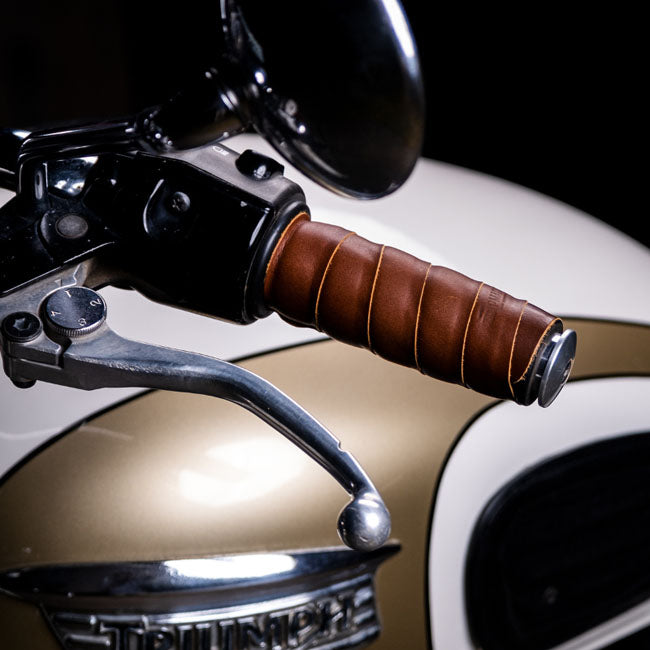 Trip Machine, leather handlebar grip wraps. Dark Tan Cognac