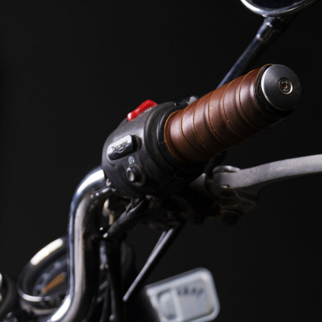 Trip Machine, leather handlebar grip wraps. Dark Tan Cognac