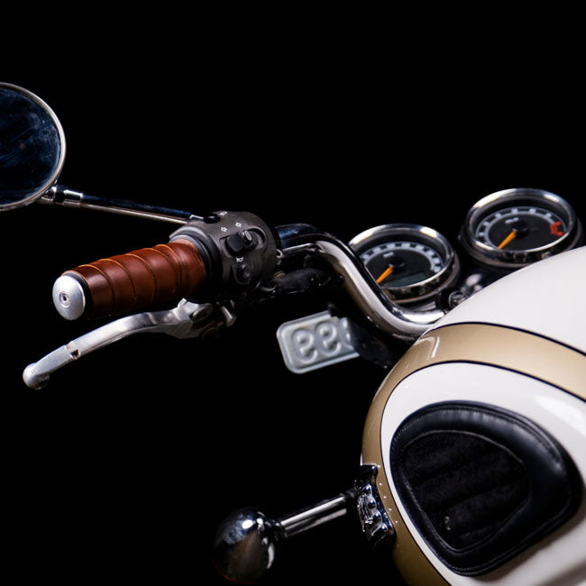 Trip Machine, leather handlebar grip wraps. Dark Tan Cognac