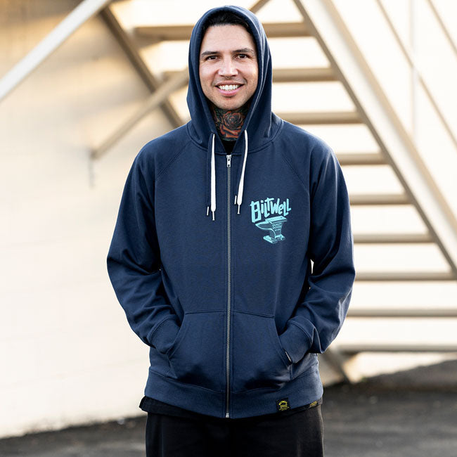 Biltwell Anvil zip hoodie blue