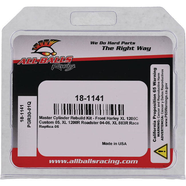 All Balls, master cylinder rebuild kit. Front. Dual disc — 05-06 XL front dual disc: 04-06 XL1200R Roadster; 05-06 XL883R Race Replica (NU)