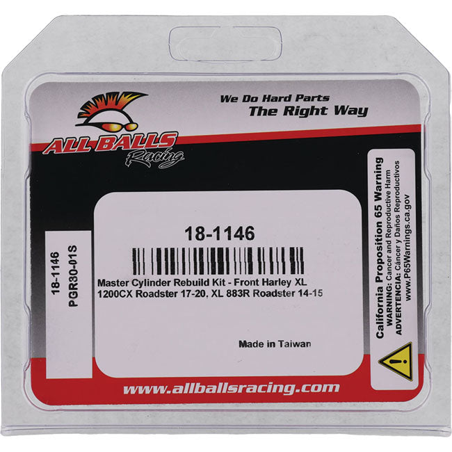 All Balls, master cylinder rebuild kit. Front. Dual disc — Front dual disc: 17-20 XL1200CX Roadster; 14-15 XL883R Roadster (NU)