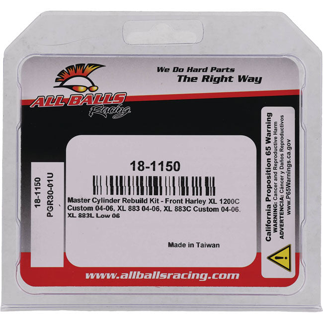 All Balls, master cylinder rebuild kit. Front. Single disc — 04-06 XL front single disc: 04-06 XL1200C Custom; 2006 XL1200C Custom; 04-06 XL 883; 04-06 XL883C Custom; 2006 XL883L Low (NU)