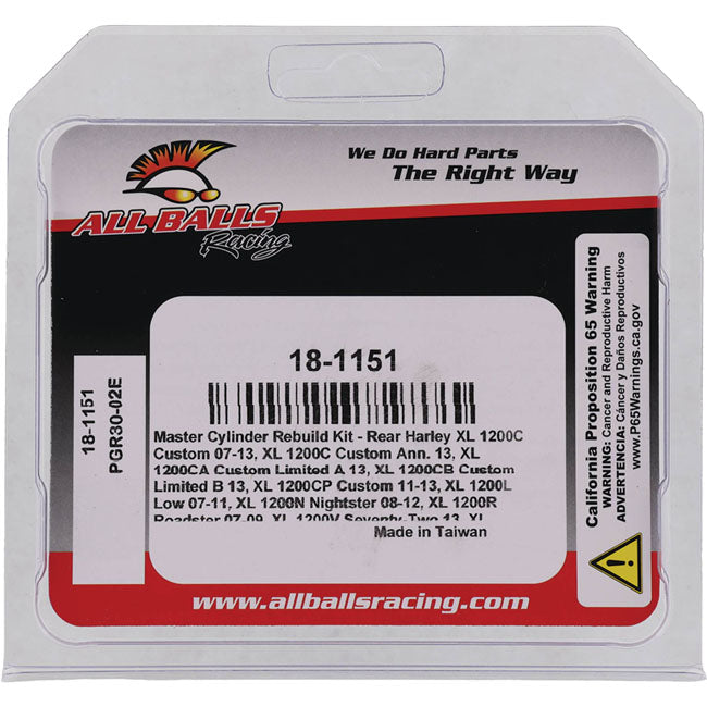 All Balls, master cylinder rebuild kit. Rear — Rear: 07-13 XL Sportster (NU)