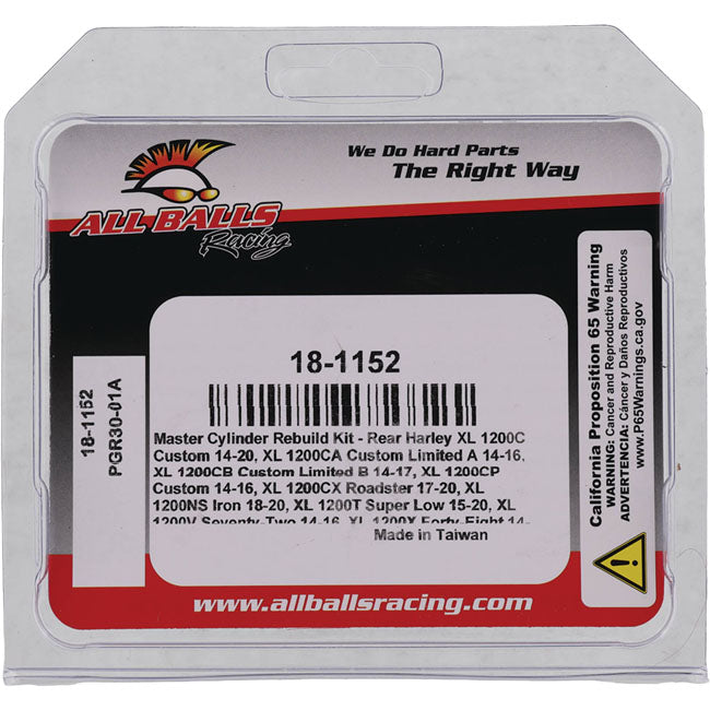 All Balls, master cylinder rebuild kit. Rear — Rear: 14-22 XL Sportster (NU)