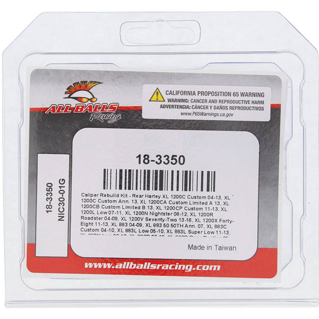 All Balls, caliper rebuild kit. Rear — Rear: 04-13 XL Sportster; 08-13 XR1200 models (NU)