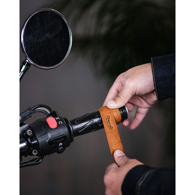 Trip Machine, handlebar grip wraps. Vintage Tan perforated