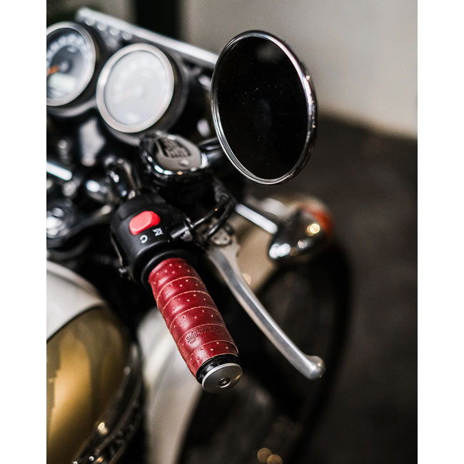 Trip Machine, handlebar grip wraps. Cherry Red perforated